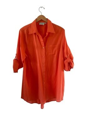True Destinations Orange Beach Cover Up Blouse One Size Resort